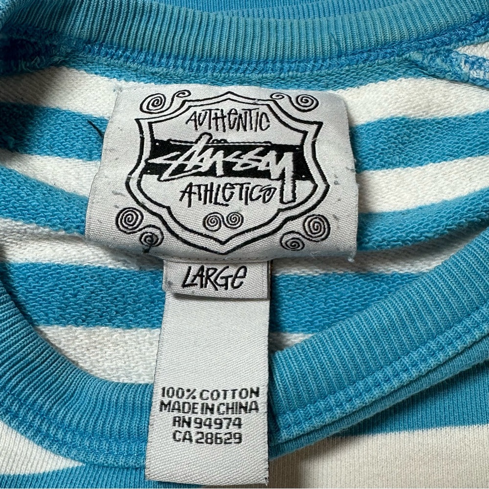 Vtg‎ Stussy Striped Crewneck Sweatshirt Crown Logo 90s Y2K Skate Streetwear Sz L - Picture 3 of 12
